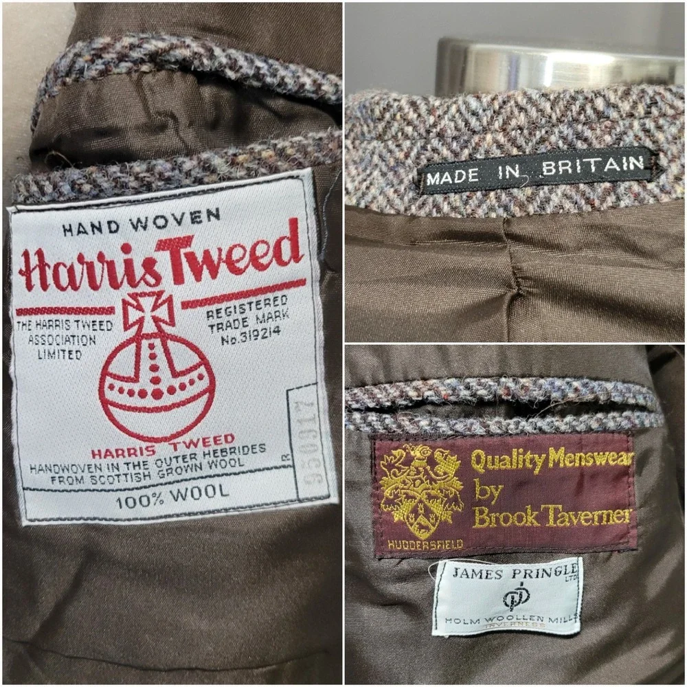 Vintage 80s  Harris Tweed Blazer Brown Herringbone Wool Sport Coat 40R‎